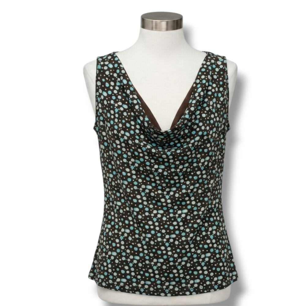 Perception Concept Women's PM Brown Blue Polka Dot Cowl Neck Tank Top